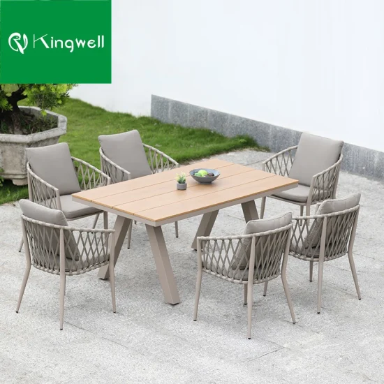 Modern Outdoor Aluminium Restaurant Dining Table Set and Chairs Aluminum Rope Patio Garden Furniture for Hotel